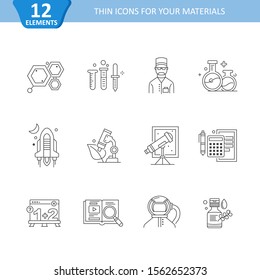 Set of vector linear icons. Materials for your business projects, presentations, design concepts. Modern science icons.