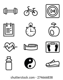 Set of vector linear icons sports and fitness