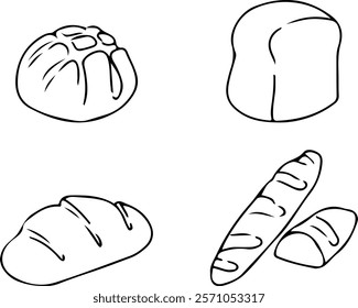 A set of vector linear illustrations of bread icons