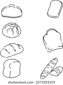 A set of vector linear illustrations of bread icons