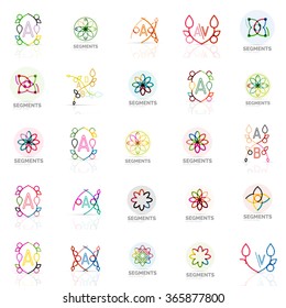 Set of vector linear logotypes, geometric abstract symbols, elegant icons