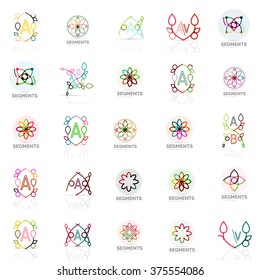 Set of vector linear logotypes, geometric abstract symbols, elegant icons