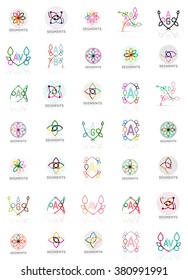 Set of vector linear logotypes, geometric abstract symbols, elegant icons