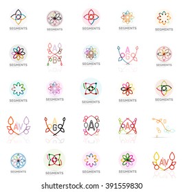 Set of vector linear logotypes, geometric abstract symbols, elegant icons. Modern minimalist elements for branding and logo design.