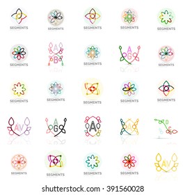 Set of vector linear logotypes, geometric abstract symbols, elegant icons. Modern minimalist elements for branding and logo design.