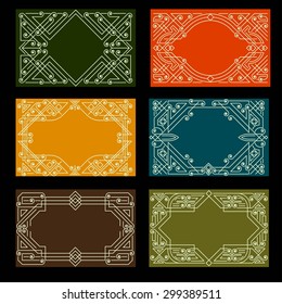Set of vector linear ornate frames for visit cards and design