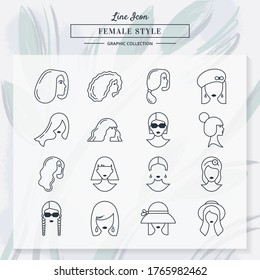 Set of vector linear silhouettes of women and girls styles isolated on white background in two colors.