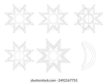 Set of vector linear solar and lunar signs.