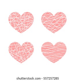 Set of vector linear stylized hearts. Symbol of love and Valentine day