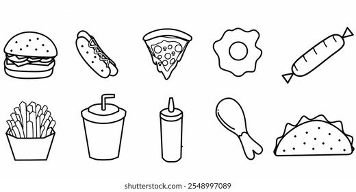 Conjunto de Vetor Lineart Fast Food no fundo branco, bom para usar para sites ou aplicações, design gráfico e pôsteres