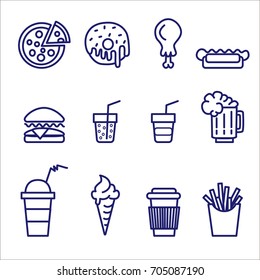 Set of vector lined fast food icons.	
