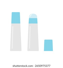 Um conjunto de garrafas de cola líquida vetorial com e sem tampas. Design simples e limpo, ideal para material escolar, ferramentas de elaboração e ilustrações educacionais.
