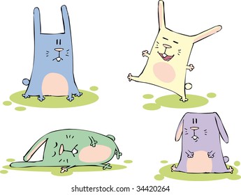 Set of vector little rabbits