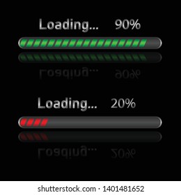 set of vector load indicators with a shadow on a black background