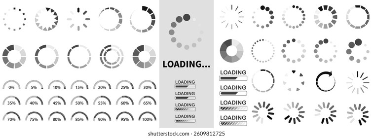 Set of vector loading icons. loading bar progress icon. Download progress. Collection Loading status. Vector illustration.