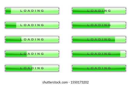 Set of vector loading icons. Color progress loading bar isolated. Download sign. Vector loading symbols