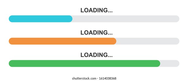 Set of vector loading icons. Flat progress loading bar isolated. Download sign. Vector loading symbols