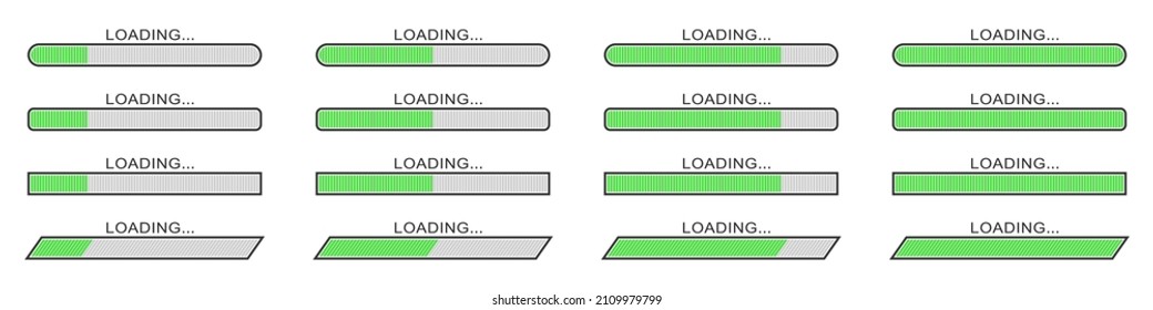 Set of vector loading icons. Flat progress loading bar isolated. Download sign. Vector loading symbols