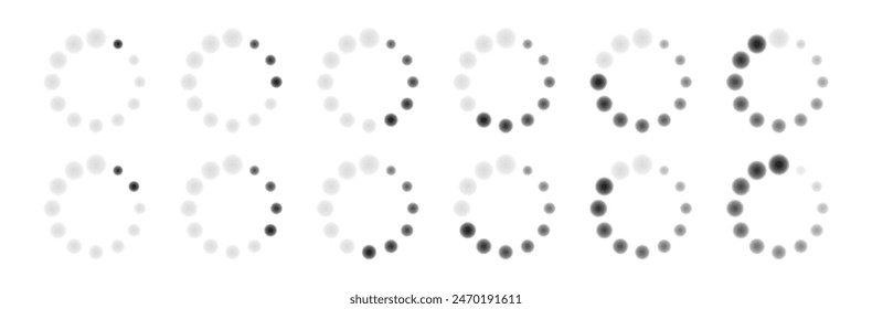 Conjunto de iconos de carga de Vector. Conjunto de iconos de infografía de barra de carga porcentual 0-100% en color negro. Cargar colección de barra sobre fondo transparente