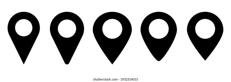 Set of vector location icons. Modern map pin place marker. GPS location symbol collection. Vector illustration isolated on white background.
