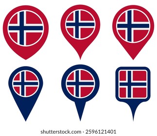 set vector Location norway flag icon. Country location symbol Map markers design template illustration