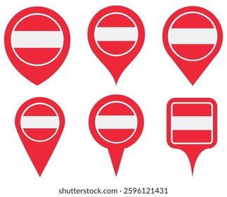 set vector Location pin austria flag icon. Country location symbol Map markers design template illustration