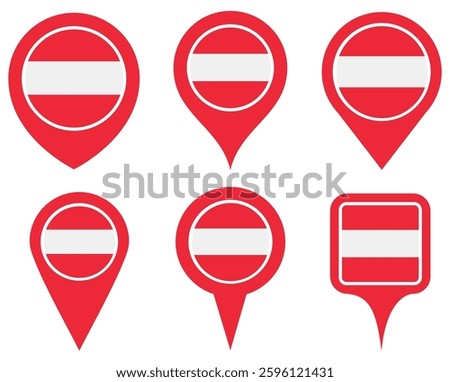 set vector Location pin austria flag icon. Country location symbol Map markers design template illustration