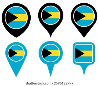 set vector Location pin Bahamas flag icon. Country location symbol Map markers design template illustration