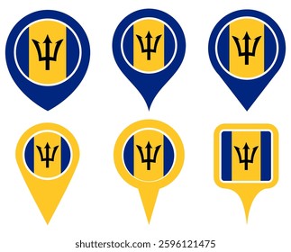set vector Location pin barbados flag icon. Country location symbol Map markers design template illustration