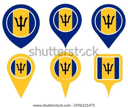 set vector Location pin barbados flag icon. Country location symbol Map markers design template illustration