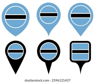 set vector Location pin Botswana flag icon. Country location symbol Map markers design template illustration