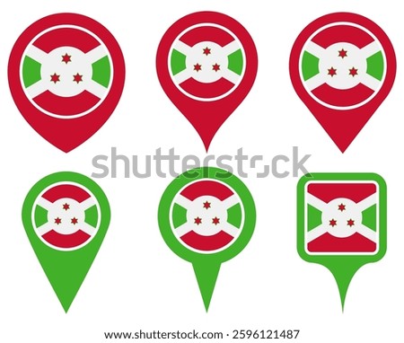 set vector Location pin burundi flag icon. Country location symbol Map markers design template illustration