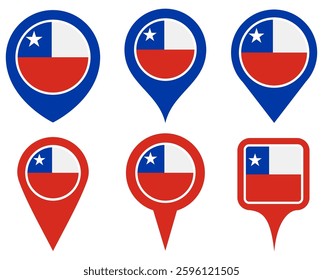 set vector Location pin chile flag icon. Country location symbol Map markers design template illustration