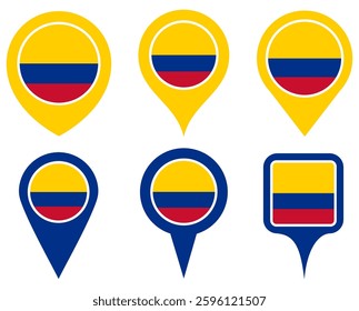 set vector Location pin colombia flag icon. Country location symbol Map markers design template illustration