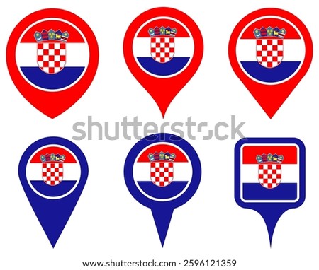 set vector Location pin croatia flag icon. Country location symbol Map markers design template illustration