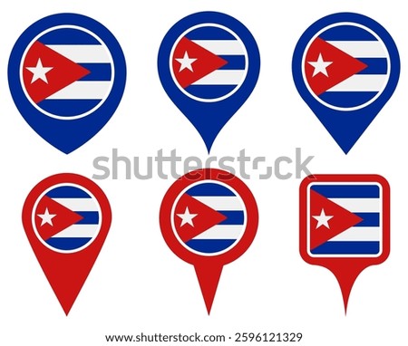 set vector Location pin cuba flag icon. Country location symbol Map markers design template illustration