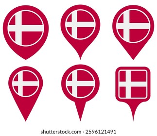 set vector Location pin denmark flag icon. Country location symbol Map markers design template illustration