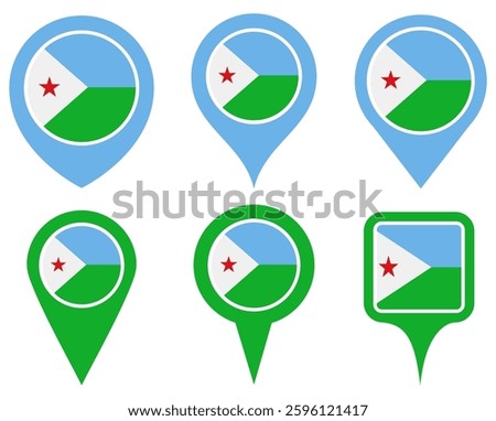 set vector Location pin djibouti flag icon. Country location symbol Map markers design template illustration	