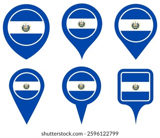 set vector Location pin el savador flag icon. Country location symbol Map markers design template illustration	

