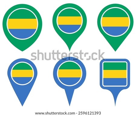 set vector Location pin gabon flag icon. Country location symbol Map markers design template illustration