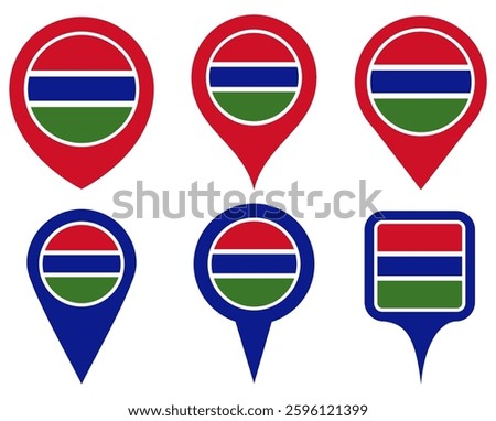 set vector Location pin gambia flag icon. Country location symbol Map markers design template illustration