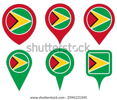 set vector Location pin guyana flag icon. Country location symbol Map markers design template illustration