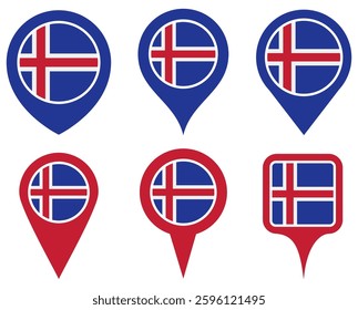 set vector Location pin iceland flag icon. Country location symbol Map markers design template illustration