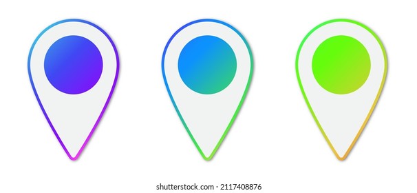 Set of vector Location pin icons. Paper stickers with shadow. Colored map pointer icons isolated.