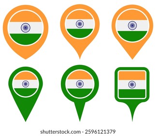 set vector Location pin india flag icon. Country location symbol Map markers design template illustration