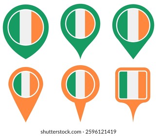 set vector Location pin ireland flag icon. Country location symbol Map markers design template illustration