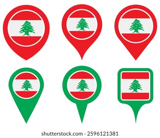set vector Location pin lebanon flag icon. Country location symbol Map markers design template illustration