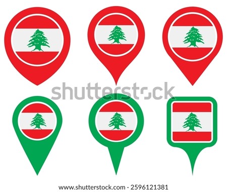 set vector Location pin lebanon flag icon. Country location symbol Map markers design template illustration