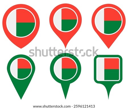 set vector Location pin madagascar flag icon. Country location symbol Map markers design template illustration