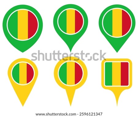 set vector Location pin mali flag icon. Country location symbol Map markers design template illustration